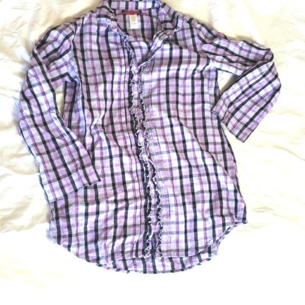 Betsey Johnson Plaid Flannel Sleep Shirt sz L *